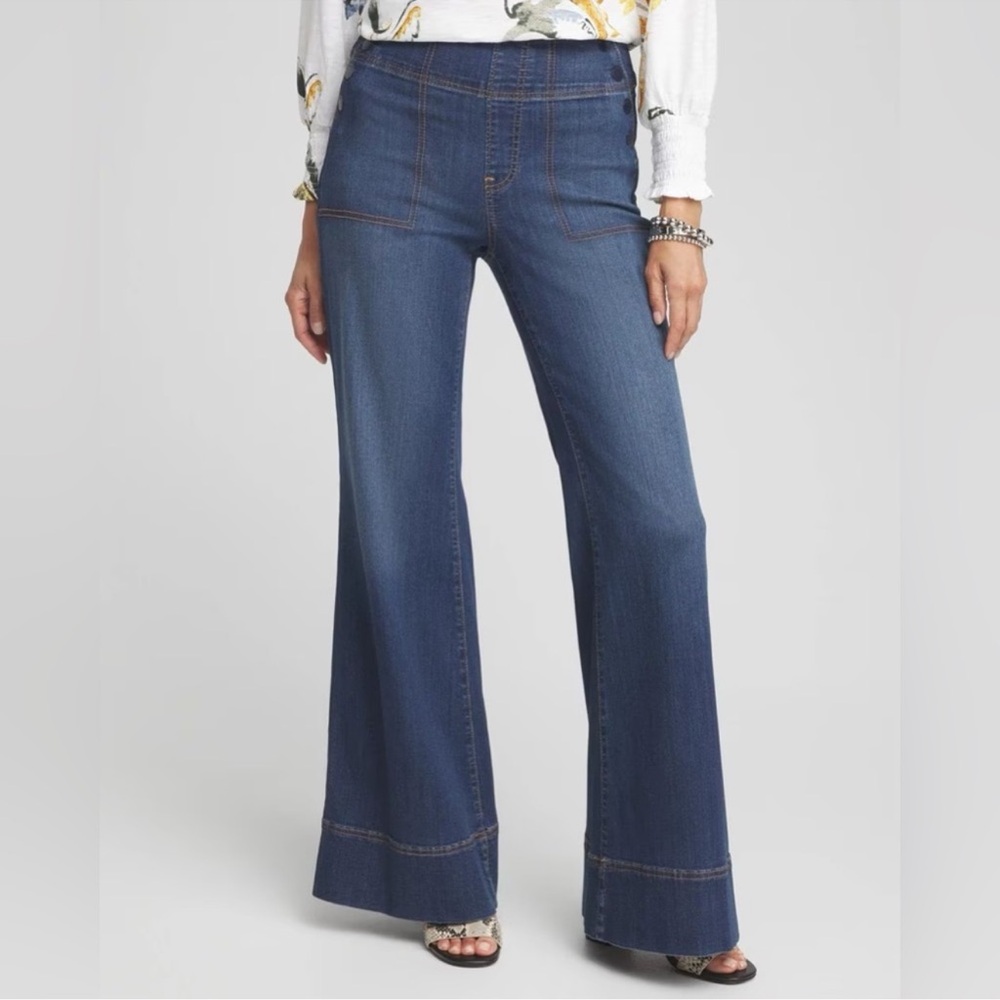NWOT Chico’s Pull-On Flare Wide Leg Women’s Jeans Denim Stretch Sz 2.5 or 14